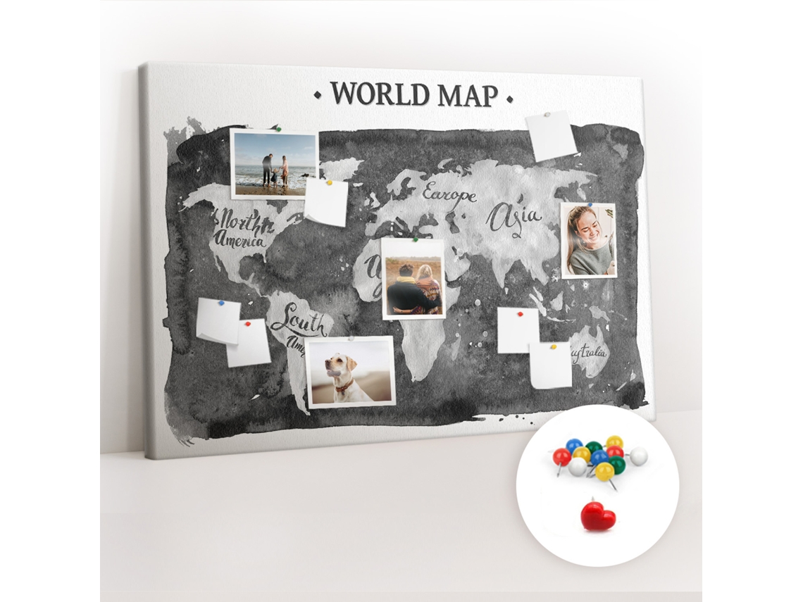 Quadro De Cortiça Com Impressão Mapa-múndi Retro Para O Escritório Espelharte (120x80 Cm)