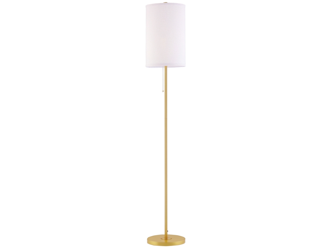 Luminária De Chão Com Interruptor De Corrente, Cúpula De Linho E Base De Aço, Soquete E27, Dourada E Creme