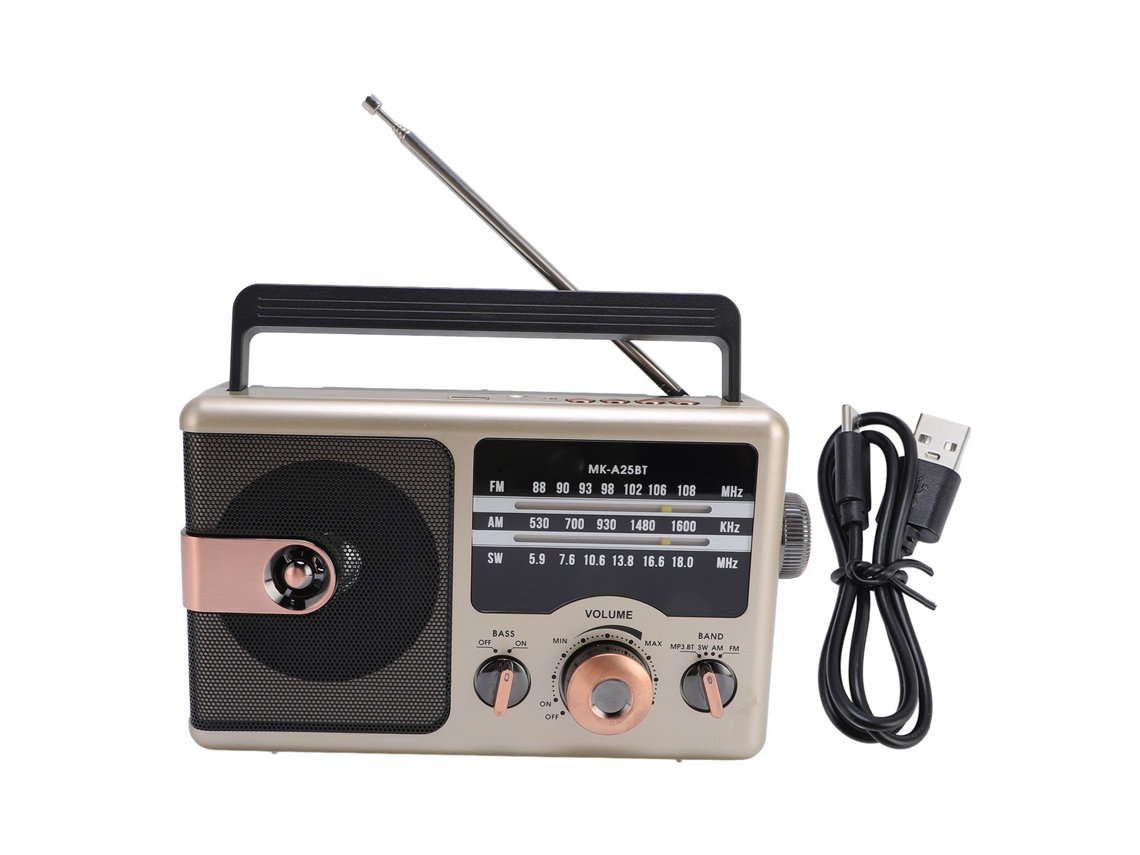 Rádio Portátil De Banda Completa Am Fm Sw Com Alto-falante Bt Cartão De Memória Reprodutor De Música Dourado