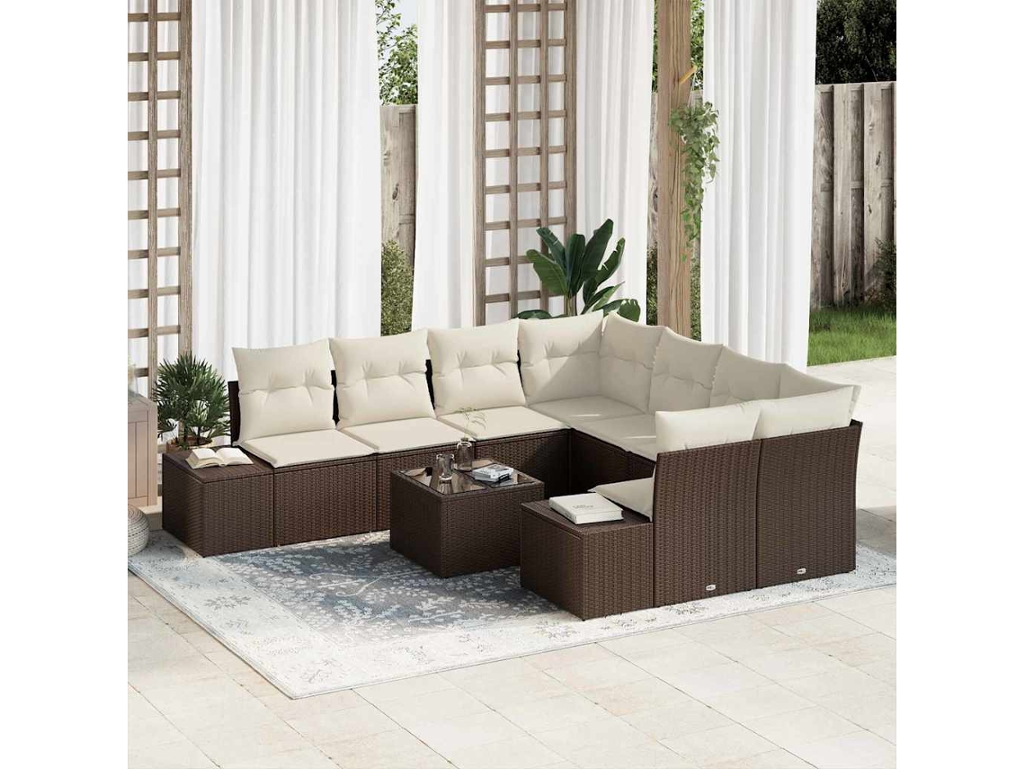 Vidaxl Conjunto De Sofá De Jardim 9 Unid. Marrom E Creme Vime Pe
