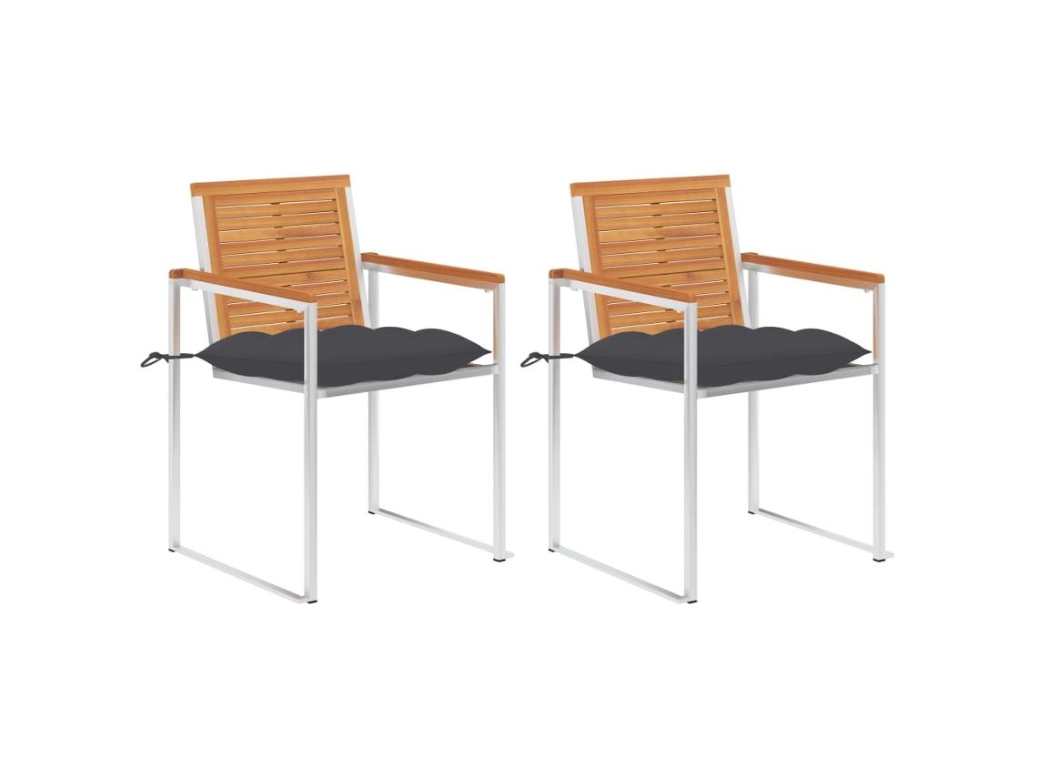 Vidaxl Cadeiras De Jardim Com Almofadões 2 Pcs Acácia Maciça E Aço