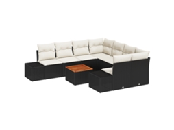 Conjunto 9 Conjunto De Sofá De Jardim Vidaxl Preto Vime Pe (264 X 234 X 69 Cm)