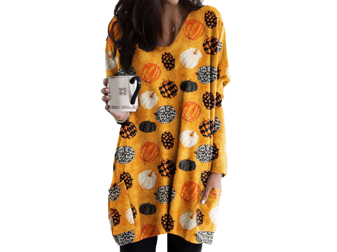 Vestido De Dormir Laxiscreed Mulher Com Manga Longa, Gola Redonda, Bolso Grande E Tema Halloween, Tamanho 4 Xl
