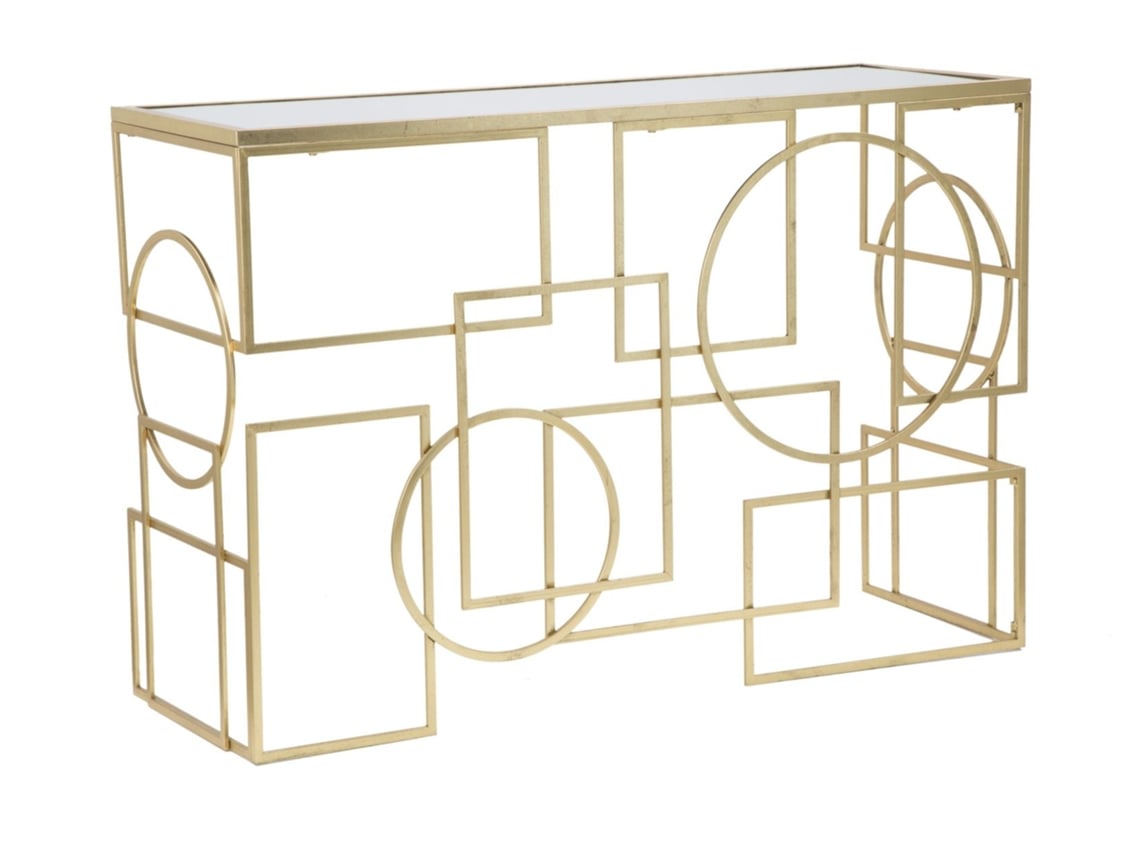 Mesa De Consola Marie Com Estrutura Em Metal Dourado E Tampo Em Vidro Espelhado, 120x41x81 Cm - Mobiliário Luxuoso E Glamoroso