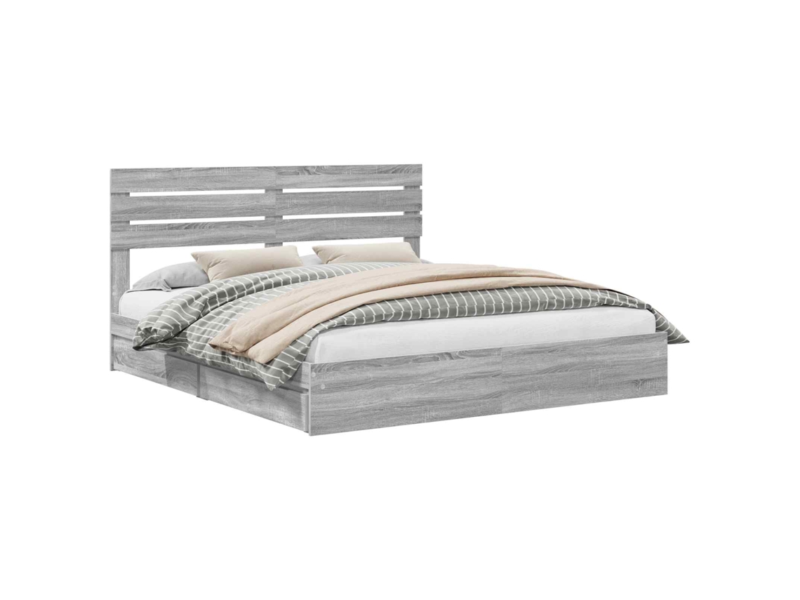 Cama De Casal | Camas Para Quarto | Cama Com Armazenamento Com Cabeceira Cinza Sonoma 200 X 200 Cm