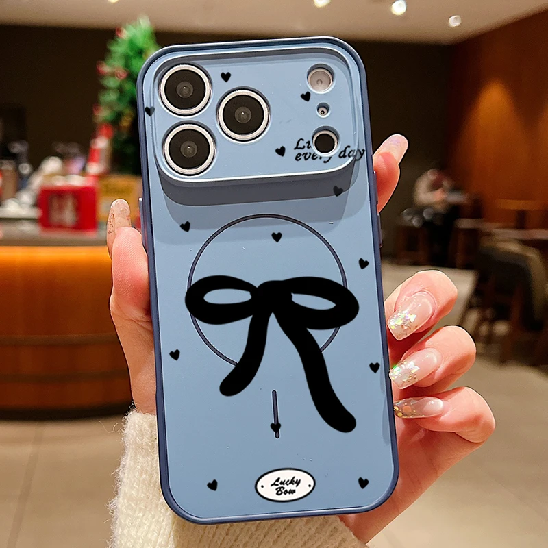 Capa Magnética Para Iphone 17 Com Estampa De Laço (azul), Tpu Macio, Capa Traseira Rígida Em Pc.