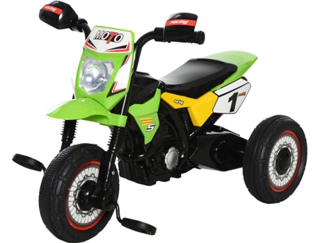 HOMCOM Moto infantil para crianças acima de 18 meses com 3 rodas Música e farol 71x40x51 cm Verde