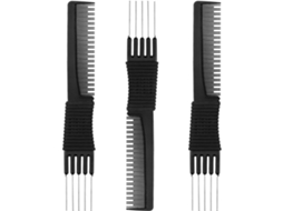 Pacote Com 3 Pentes Pretos Com Pontas De Metal Pentes Para Costas De Salão Com Aço Inoxidável Brilvibera (preto)