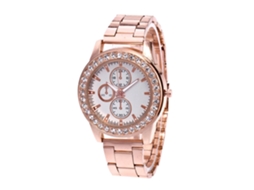 Relógio analógico de quartzo com pulseira simples de aço para mulheres e homens (ouro rosa)