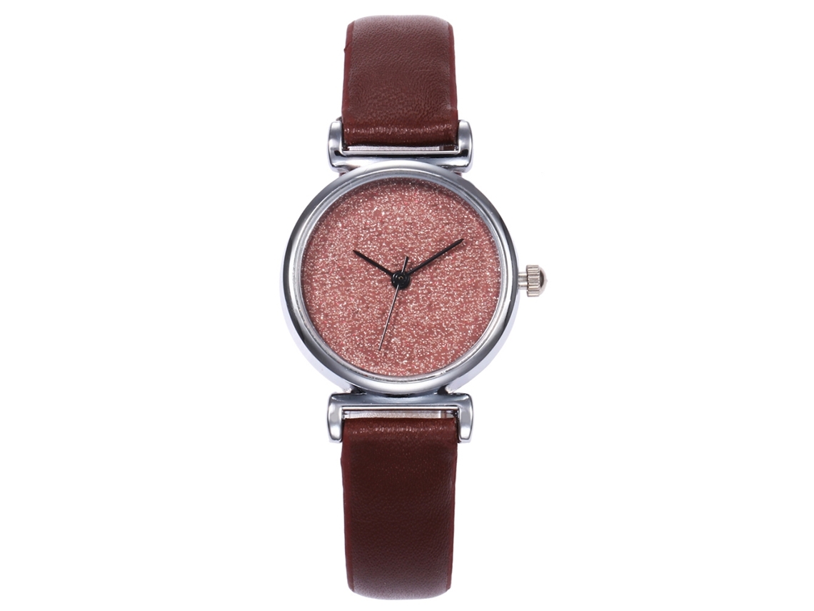 Relógio de Pulso Feminino Casual Simples com Pulseira Pu Marrom Estilo Fashion Quartzo