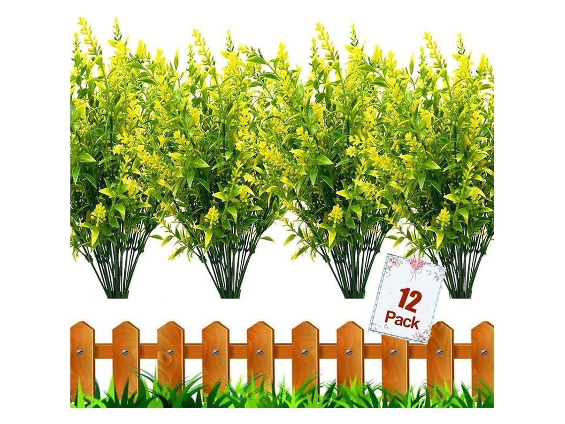 12 buquês de flores artificiais UV resistentes, amarelo | S/MARCA