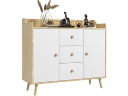 Aparador Moderno Aglomerado Pinho 3 Gavetas 2 Armários 90x32x80cm