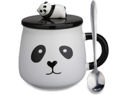 Caneca de cerâmica com panda pintado à mão, tampa 3D e colher, 400ml, ideal para presente de aniversário em 2026.