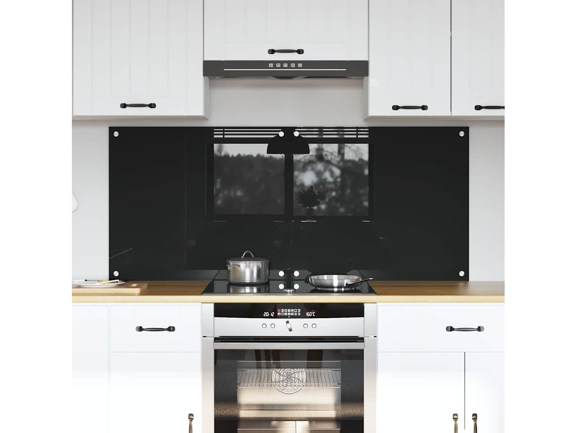 Vidaxl Painel De Cozinha 2 Unid. Preto 70 X 60 Cm Vidro Temperado