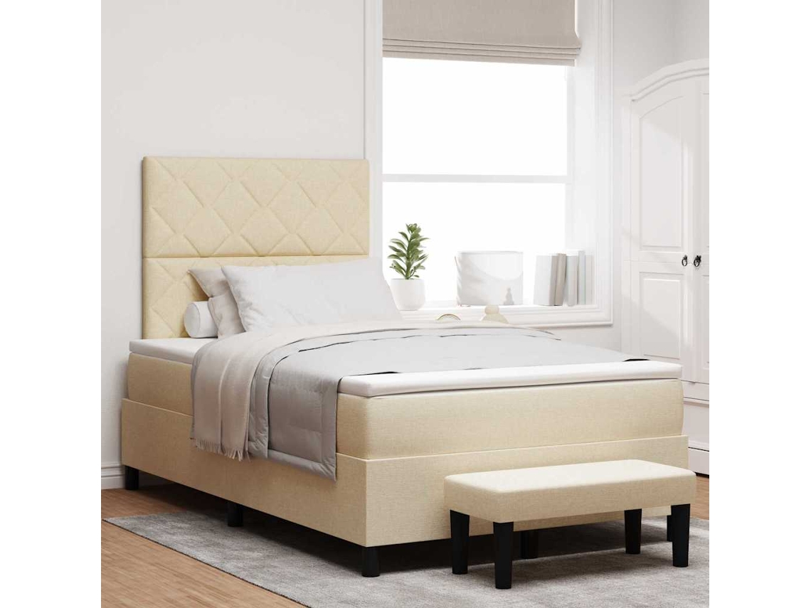 Vidaxl Cama Box Com Cabeceira Creme 120 X 200 Cm Tecido