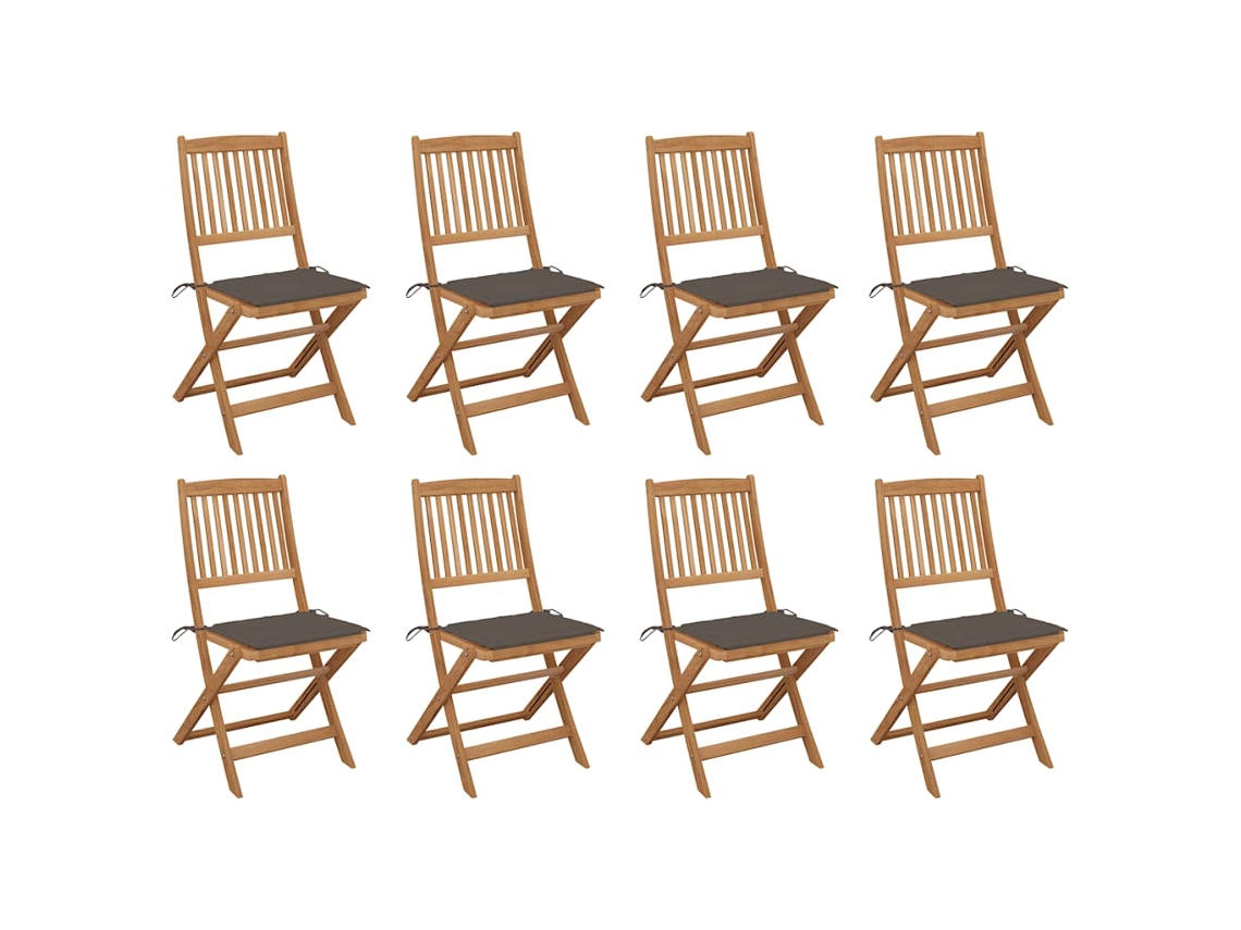 Cadeiras De Exterior Dobráveis C/ Almofadões 8pcs Acácia Maciça Dkd Home Decor