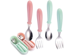 Utensílios de Inox Nova Line para crianças, portátil, com estojo, cores variadas, 2 conjuntos | S/MARCA