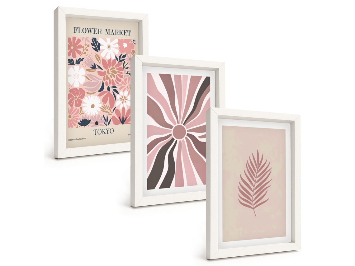 Composição De Quadros Padrões E Geometria De Folhas Florais Espelharte (3 Peças 20x30 Cm)