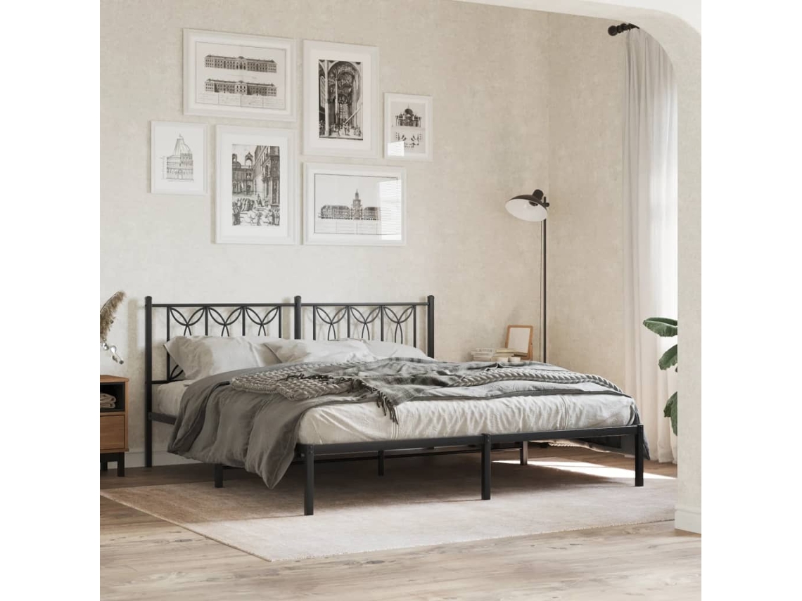 Vidaxl Estrutura de Cama com Cabeceira 183x213 Cm Metal Preto