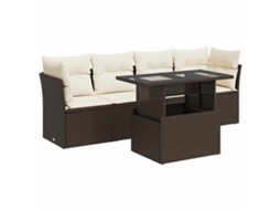 Conjunto de 5 Sofás para Jardim com Almofadões Vime Pe Castanho MAISON EXCLUSIVE (5 pcs)