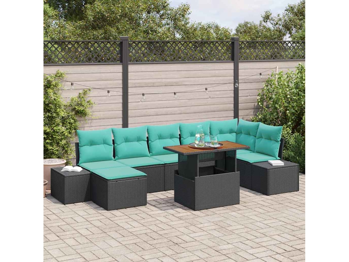 Vidaxl Conjunto De Sofá De Jardim 8 Unid. Preto E Azul-petróleo