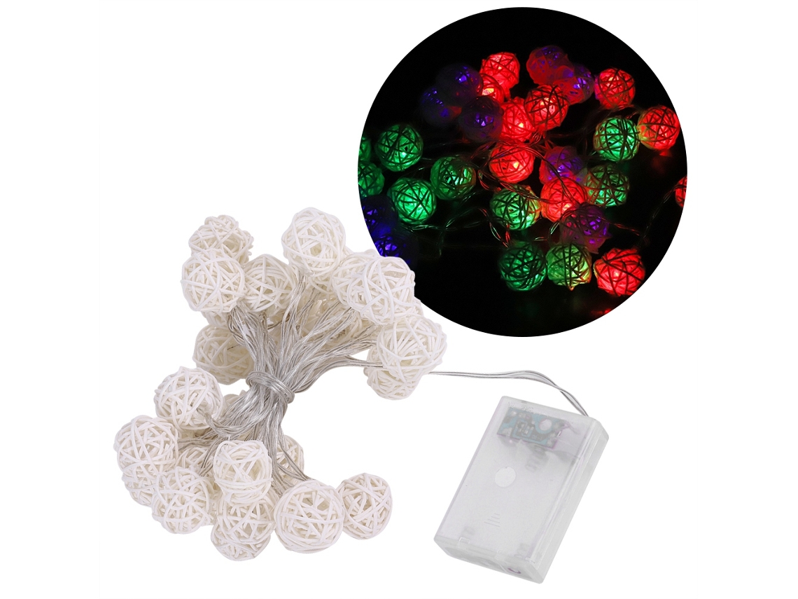 Rebe-luzes De Cadeia De Bolas De Ratão 30led Com Pilha Lâmpada Noturna Suspensa Decorativa (colorida)