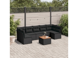 Vidaxl 8 Pcs Conjunto Sofás De Jardim Com Almofadões Vime Pe Preto