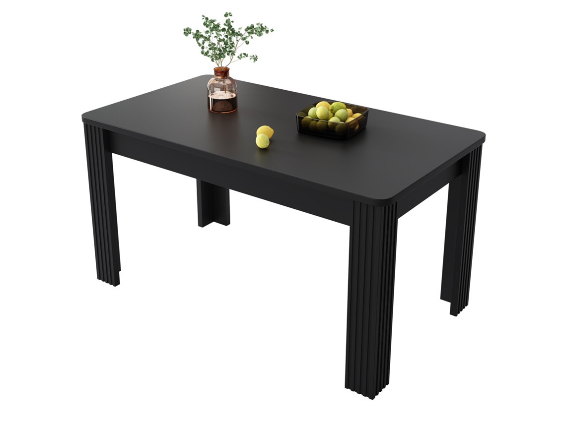 Mesa De Jantar Retangular Preta Moderna - Design Robusto Com Quatro Pés Para Jantar E Lounge