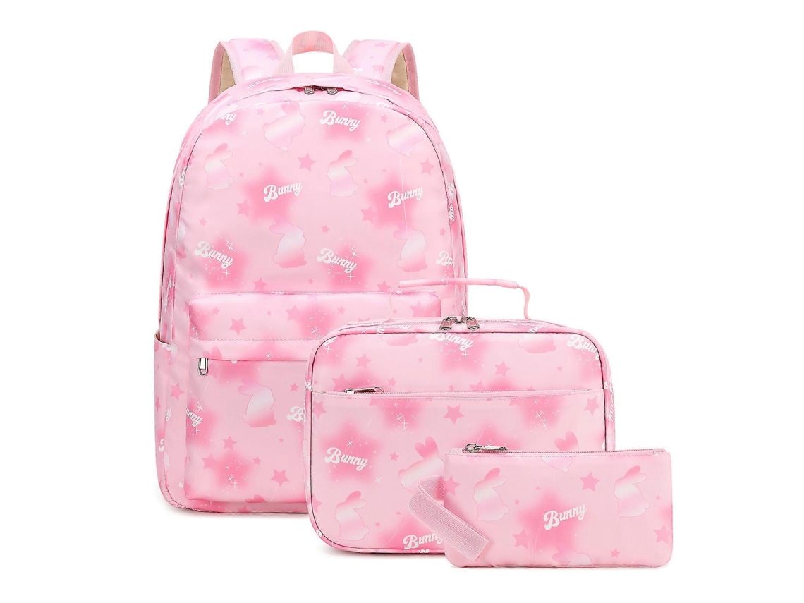 Conjunto De Mochila Escolar De 3 Peças Com Estampa De Borboletas Para Estudantes Que Querem Se Manter Organizados E Estilosos - Rosa