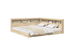 Cama De Casal | Camas Para Quarto | Cama Com Estante Com Cabeceira Carvalho Sonoma 180 X 200 Cm
