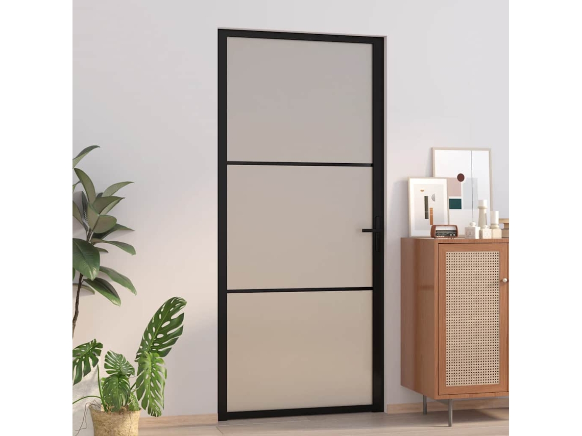Vidaxl Porta Interior 93x201,5 Cm Vidro Fosco E Alumínio Preto