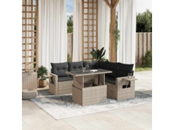 Vidaxl 6 Pcs Conj. Sofás Jardim Com Almofadões Vime Pe Cinzento-claro