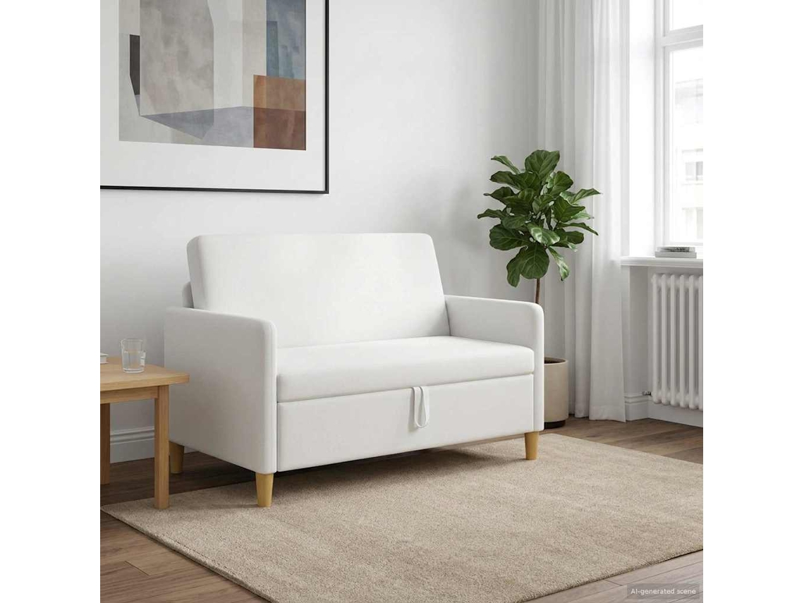 Vidaxl Sofa Com Armazenamento Branco 122 X 78 X 87 Cm Poliéster
