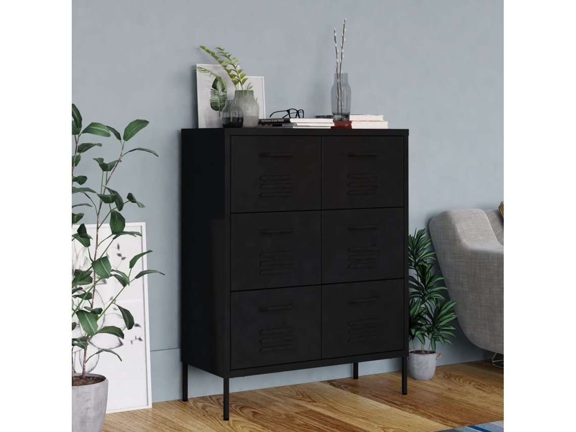 Vidaxl Armário Com Gavetas Aço 80x35x101,5 Cm Preto