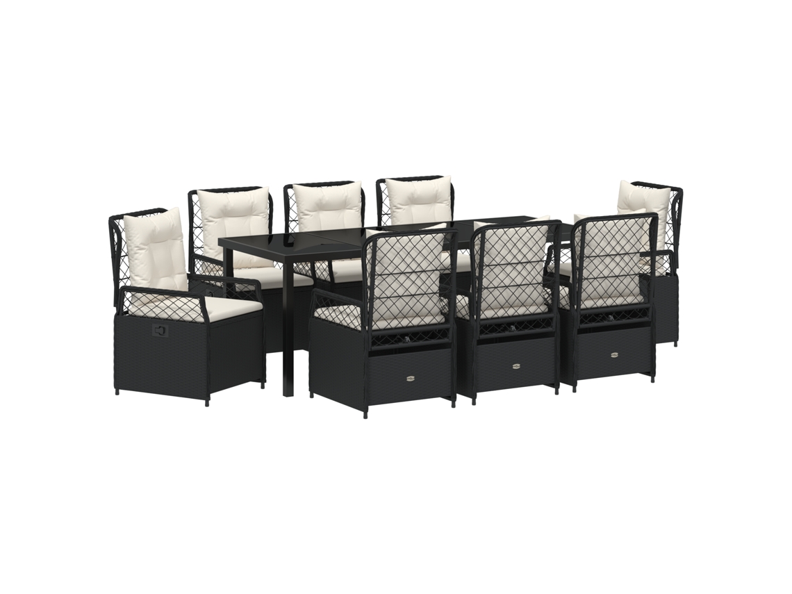 Conjunto 9 Conjunto De Jantar Para Jardim Vidaxl Preto Vime Pe (200 X 80 X 73 Cm)
