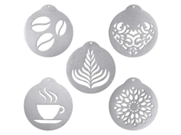 Conjunto de 5 estênceis de aço inoxidável Linjou para decoração de café e bolos.