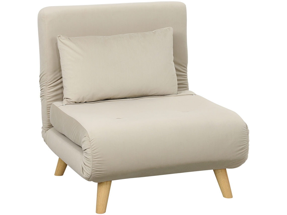 Poltrona Reclinável BTFORUS com Função de Cama, Estofado Veludo, Ajustável, Bege, para Sala