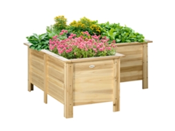 Vaso de Madeira Elevado Vaso Externo em Formato de L com Tecido Não Tecido Jardim Urbano 120x120x50 Cm Natural Ge