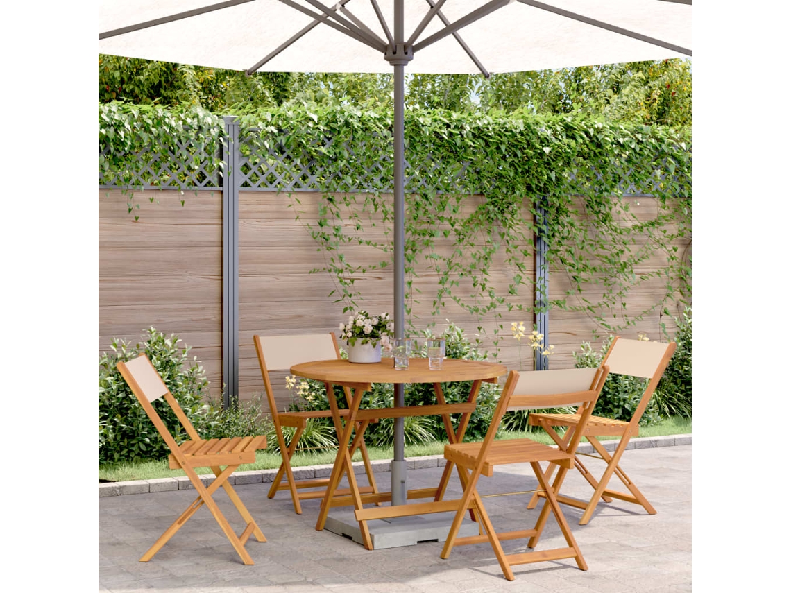 Vidaxl 5 Pcs Conj. Jantar P/ Jardim Tecido/madeira Maciça Bege