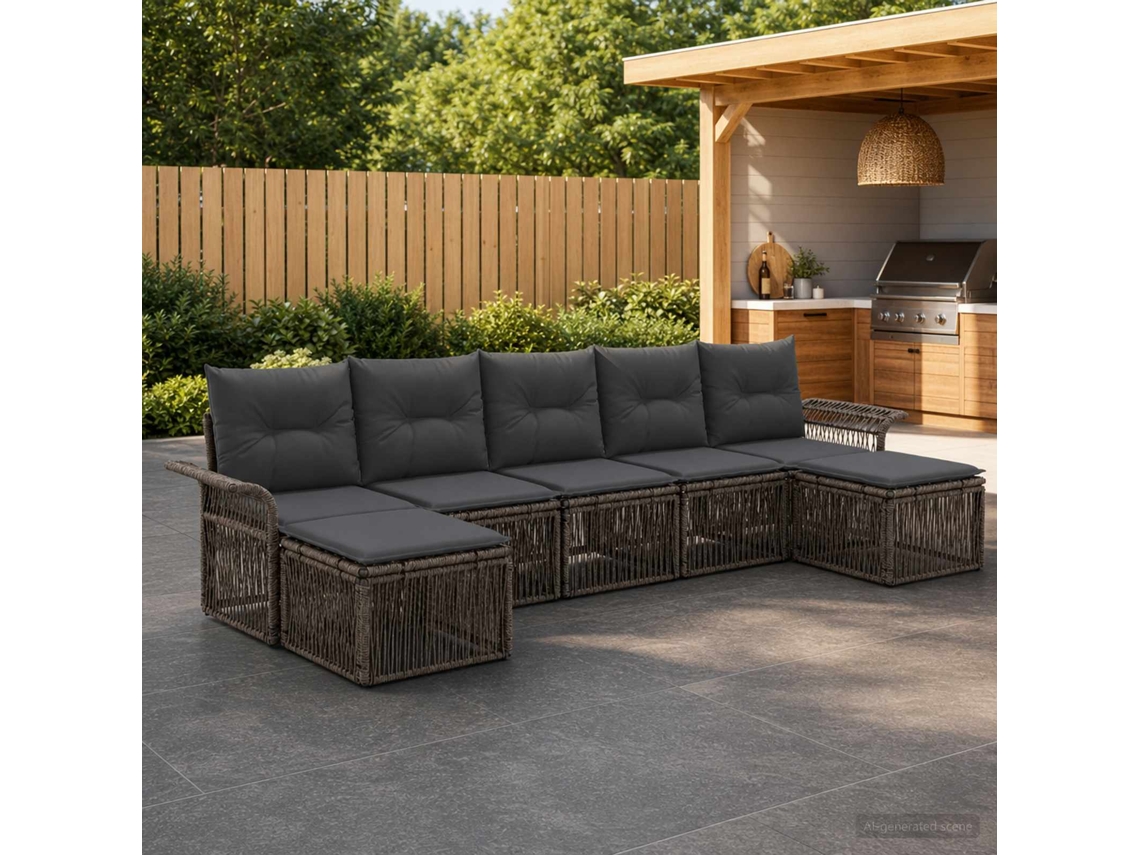 Vidaxl Conjunto De Sofá De Jardim 7 Unid. Cinzento Vime Pe