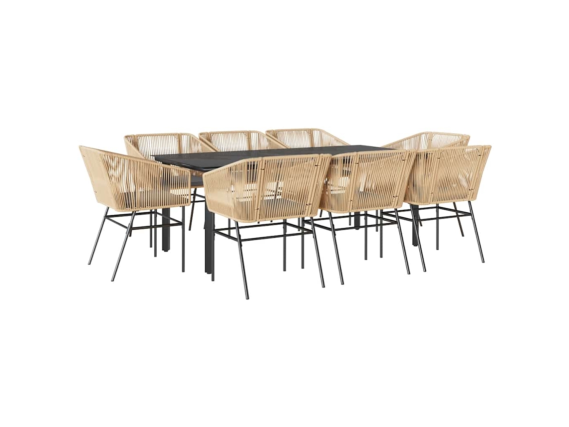 Conjunto de Jantar Jardim 9 Peças com Almofadas e Vidro Vime Pe Castanho MAISON EXCLUSIVE
