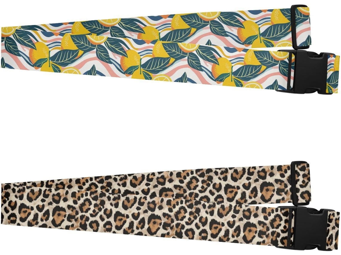 Conjunto De 2 Alças Bagagem Portáteis Ajustáveis Com Estampa Ondas Na Cor Amarelo Limão, Ideais Viagens A Lazer