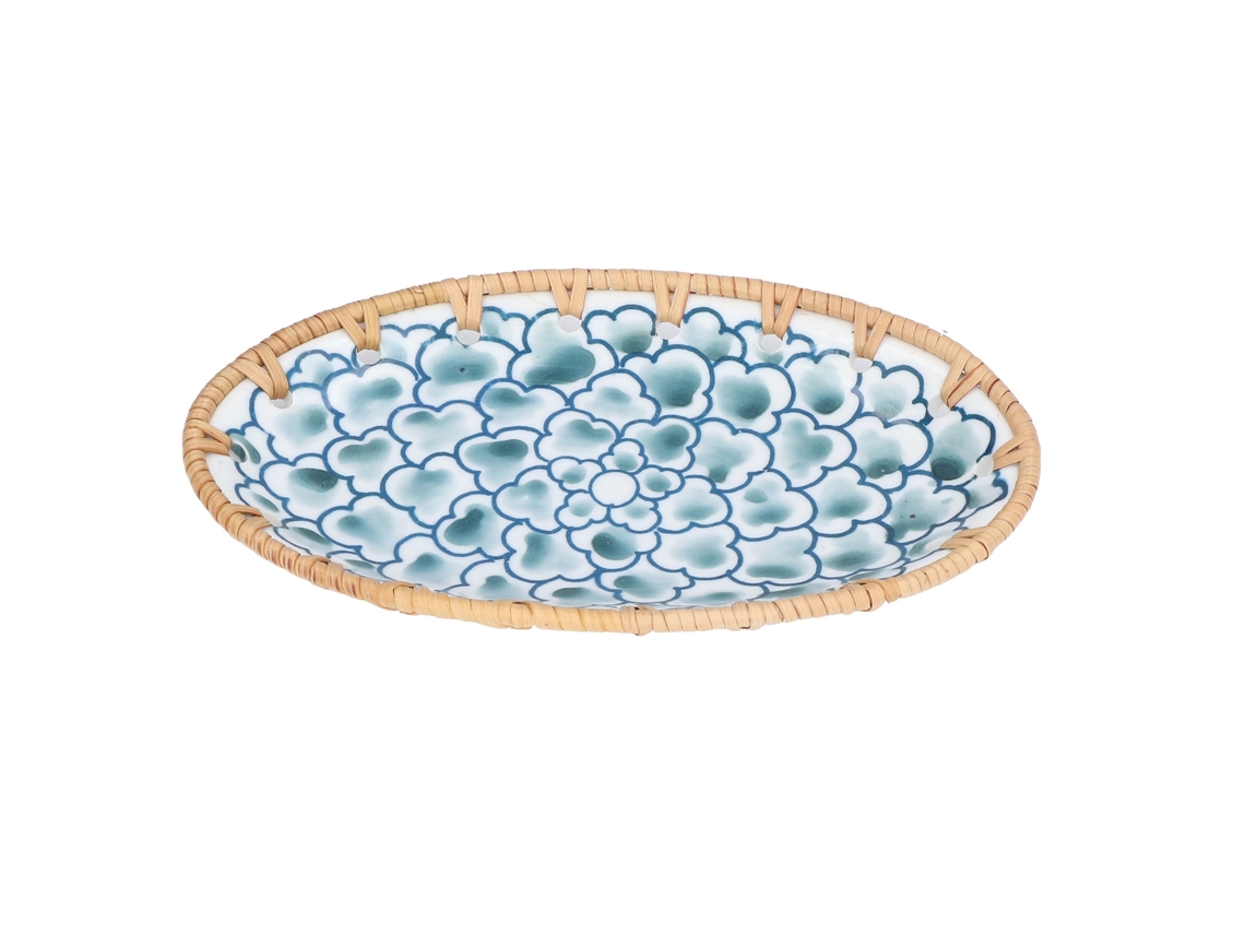 Prato de Cerâmica LAXISCREED Oval Flor Azul Tinta