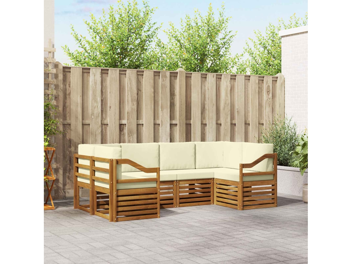 Vidaxl Conjunto De Sofá Sectional Com Almofada 6 Pcs Natural E Creme