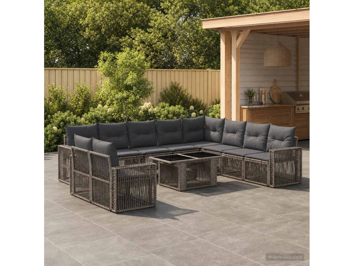 Vidaxl Conjunto De Sofá De Jardim 11 Unid. Cinza E Cinza Escuro