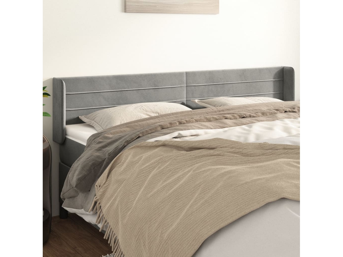 Vidaxl Cabeceira De Cama C/ Abas Veludo 203x16x78/88 Cm Cinzento-claro