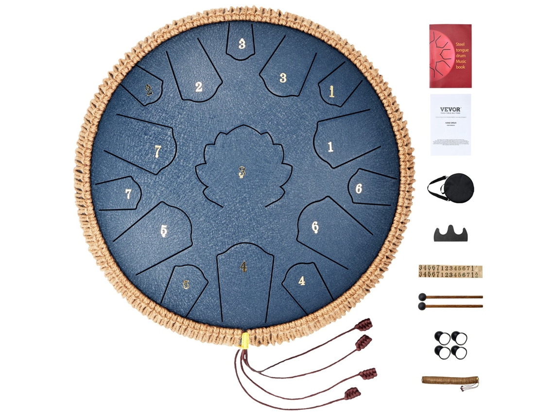 Tambor de língua de aço VEVOR 356 mm 15 notas Ré maior, azul