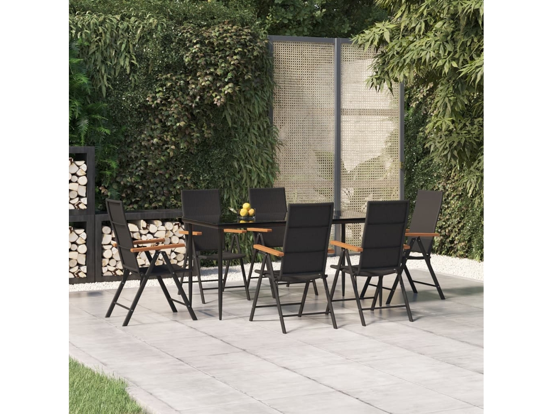 Vidaxl 7 Pcs Conjunto De Jantar Para Jardim Vime Pe Castanho
