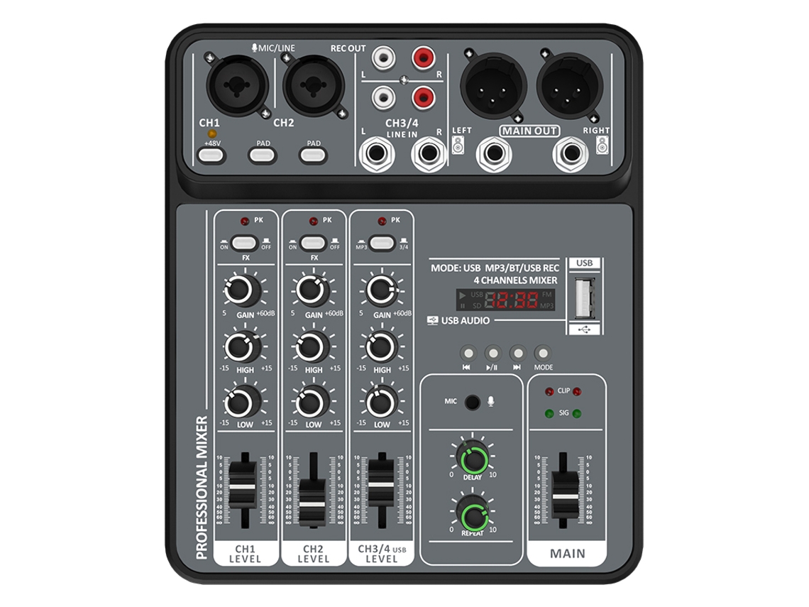 Mesa De Mistura De Quatro Canais Com Alimentação Fantasma De 48v, Interface Usb E Funcionalidade Bluetooth. Mdug