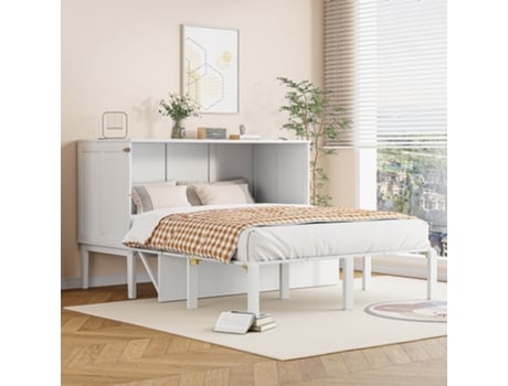 Cama Parede Ripas Vertical EHSTMIND Madeira Branco (140x200cm)